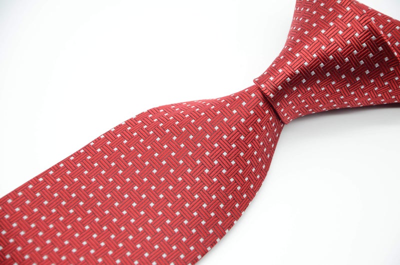Geotae Zerun New Classic Solid Checks Paisley JACQUARD WOVEN Silk Men's Tie Necktie (Woven Red) - Image 2